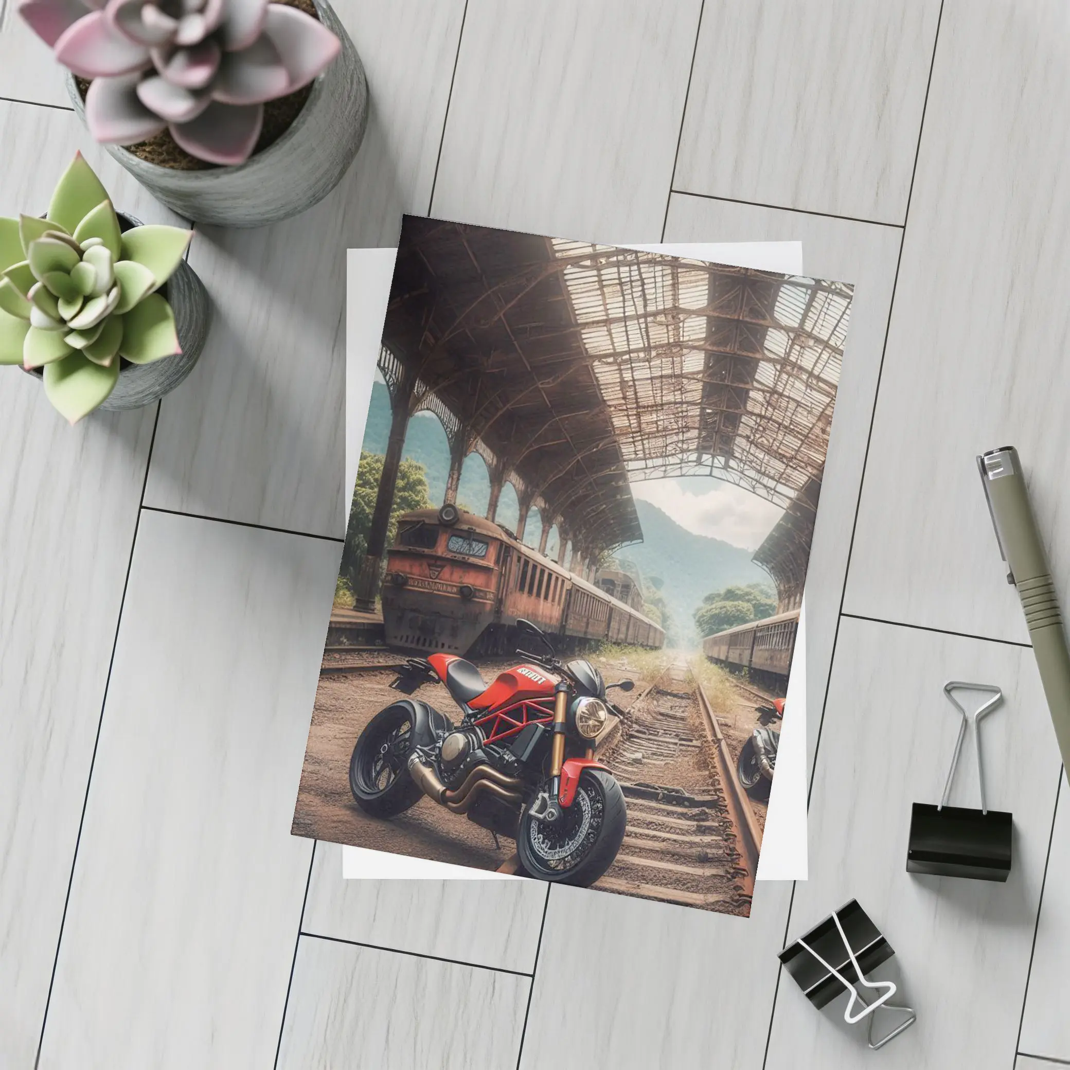 Red Ducati Monster Abandoned Train Station – Postcards