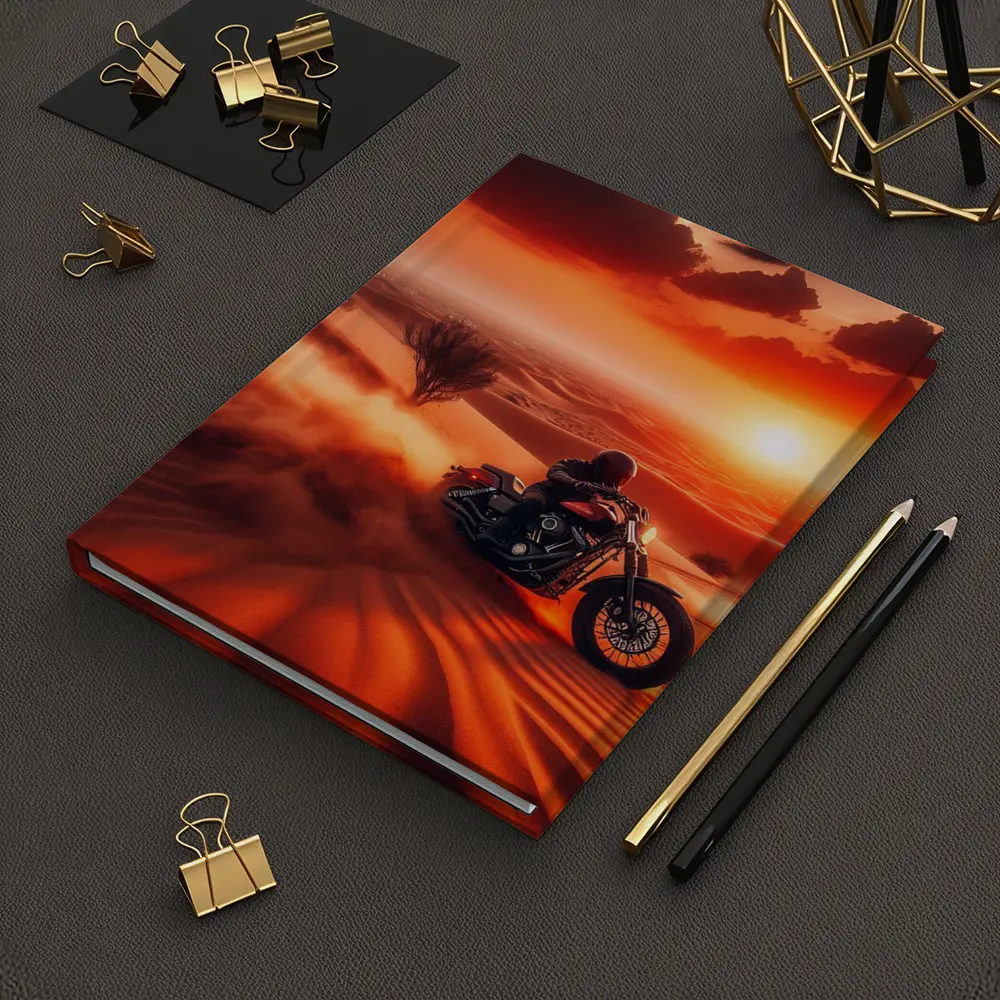 Harley Davidson Cruiser Desert Sunset Ride – Notebooks