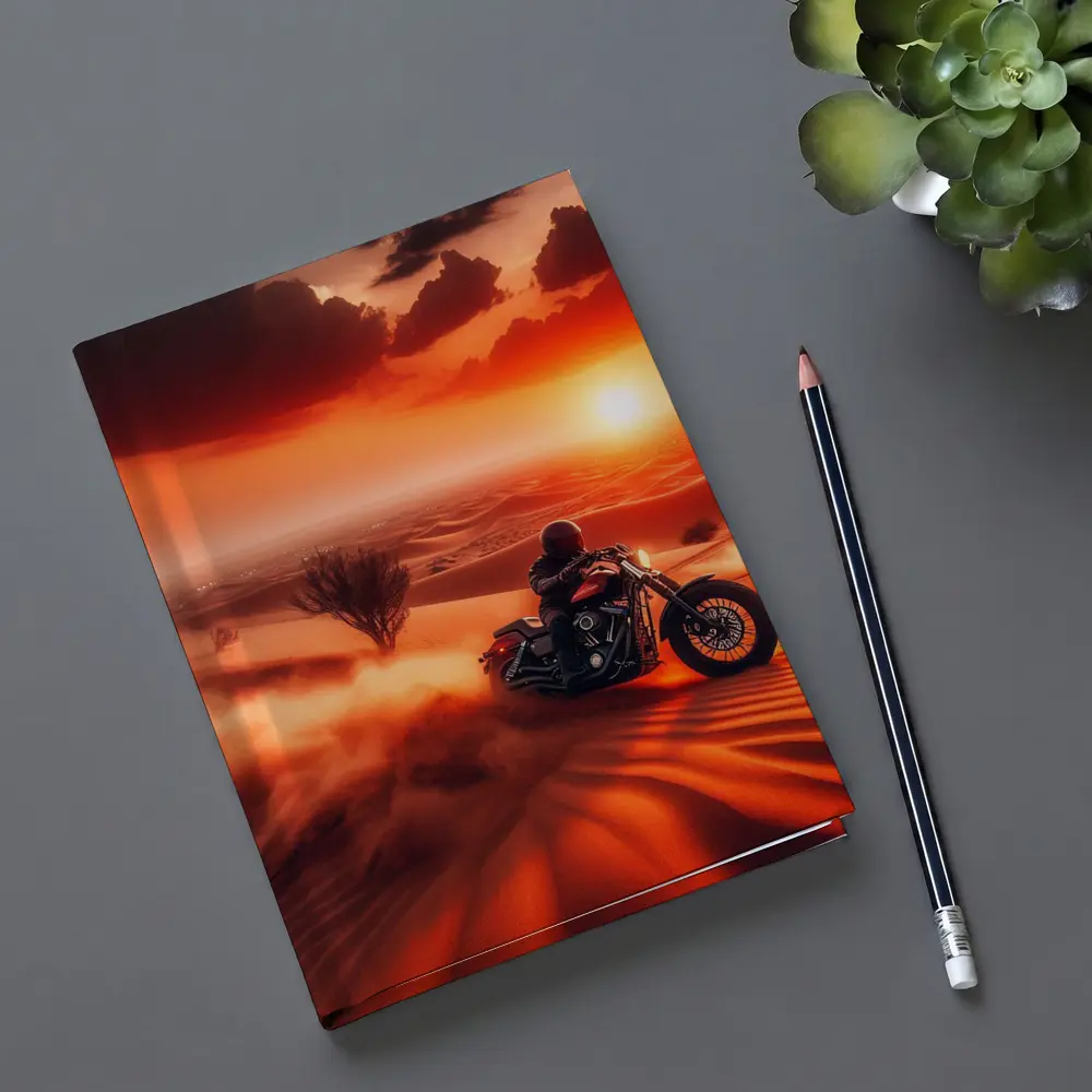 Harley Davidson Cruiser Desert Sunset Ride – Notebooks