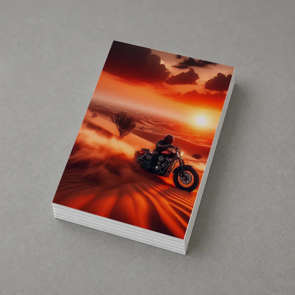 Harley Davidson Cruiser Desert Sunset Ride – Postcards
