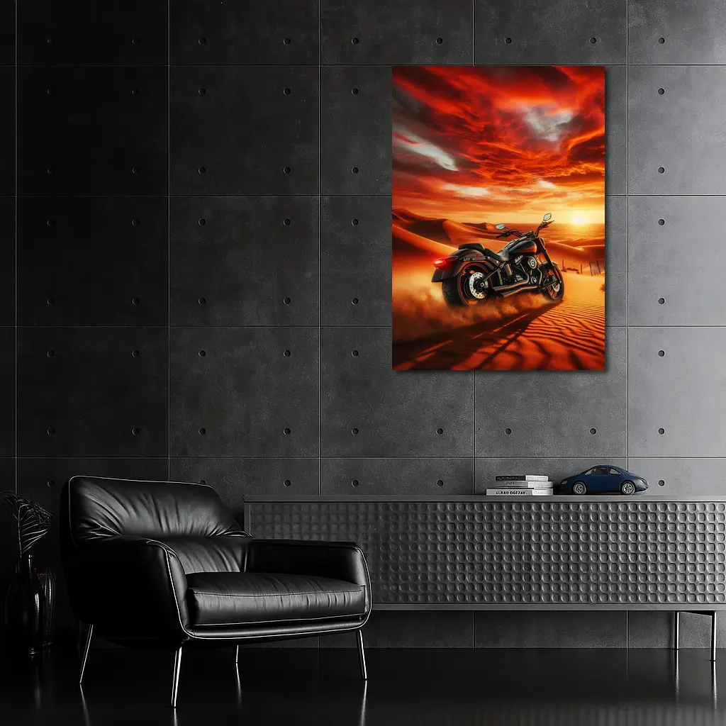Harley Davidson Cruiser Motorcycle Desert Sunset – Wall Art