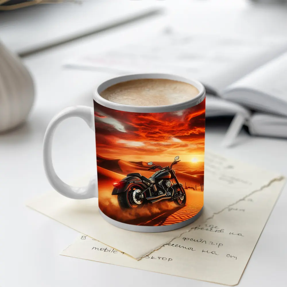 Harley Davidson Cruiser Motorcycle Desert Sunset – Mugs