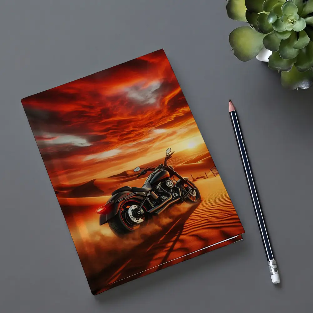 Harley Davidson Cruiser Motorcycle Desert Sunset – Notebooks