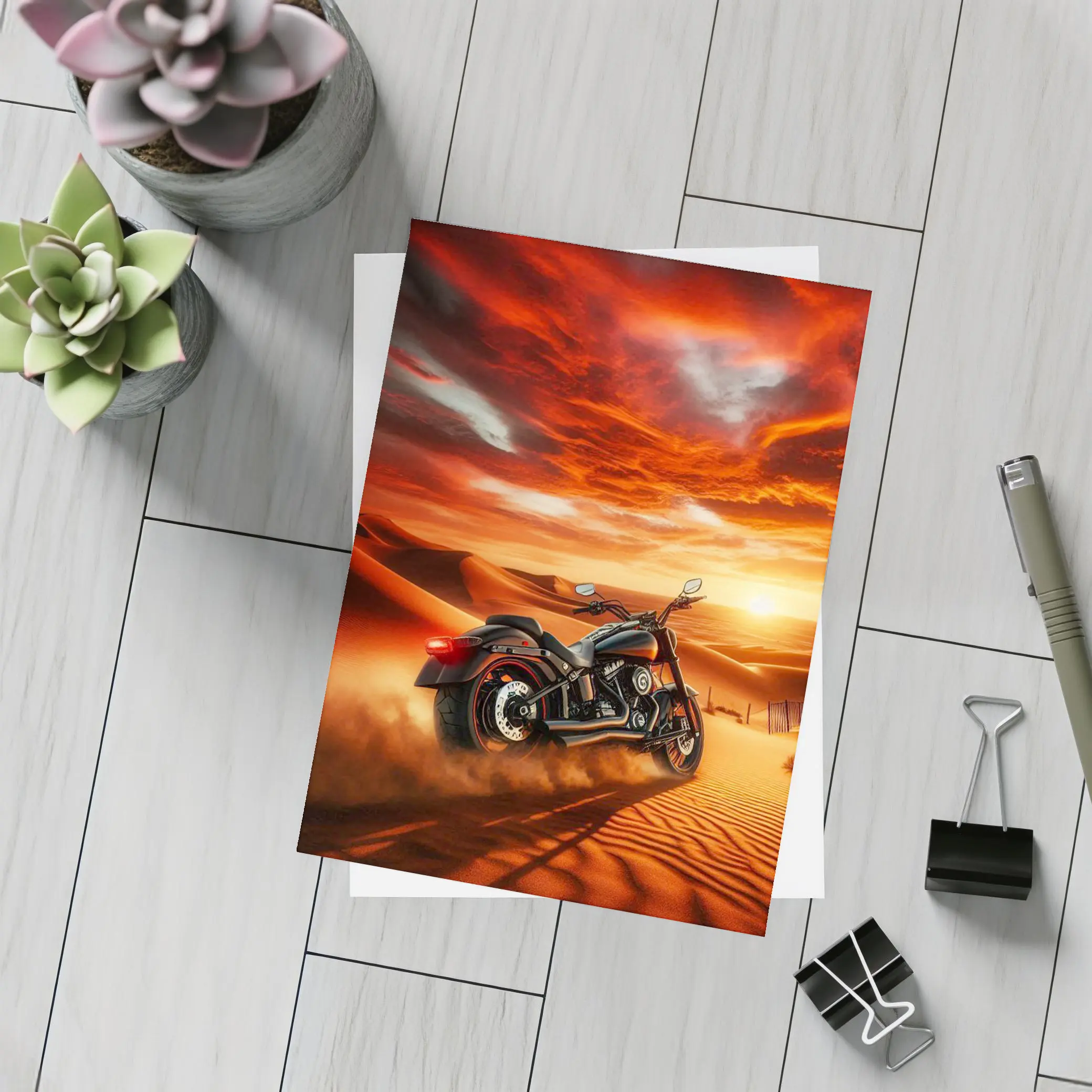 Harley Davidson Cruiser Motorcycle Desert Sunset – Postcards