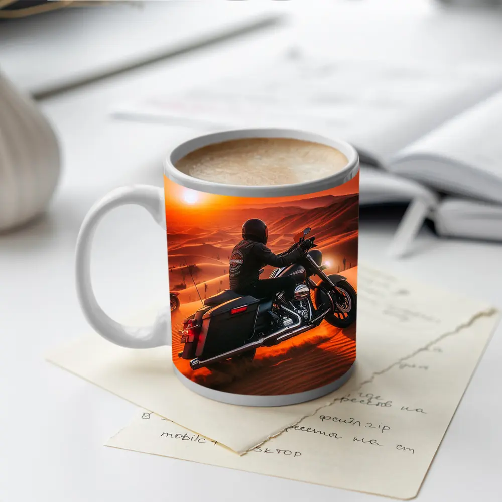 Harley Davidson Bagger Riding Desert Sunset – Mugs