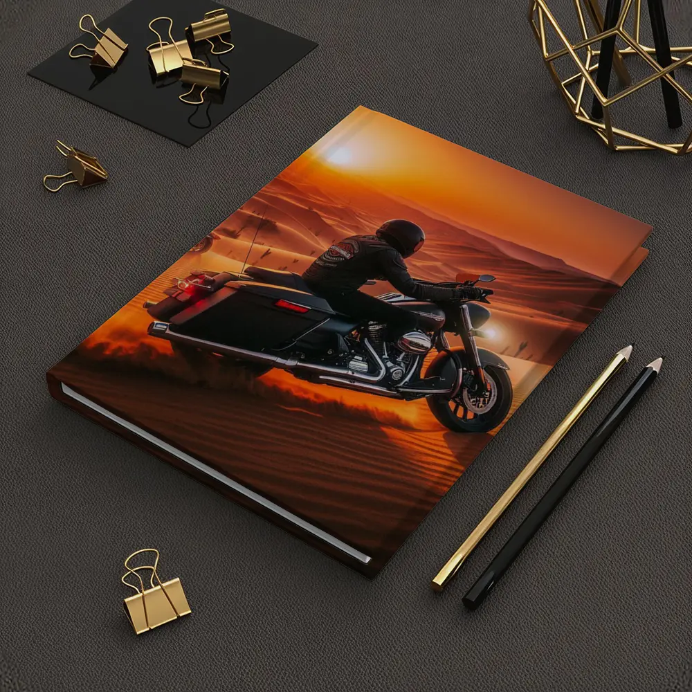 Harley Davidson Bagger Riding Desert Sunset – Notebooks