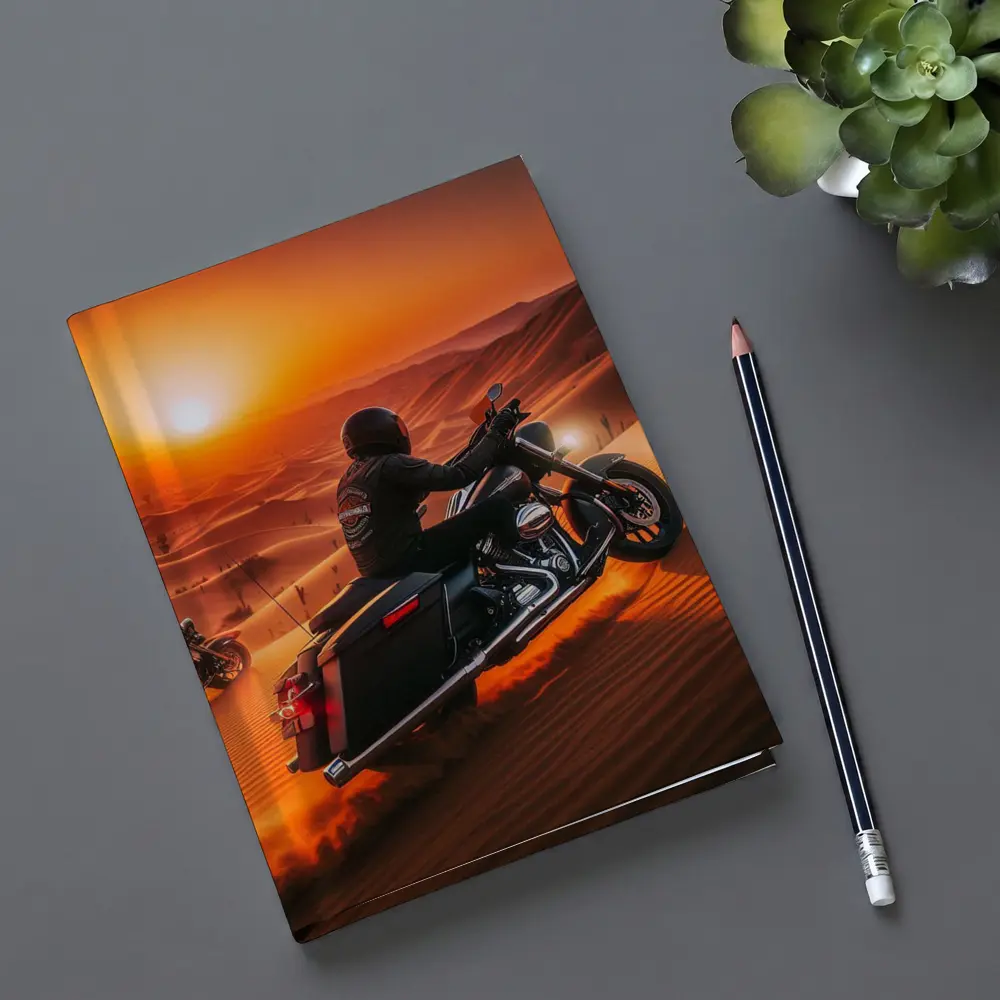 Harley Davidson Bagger Riding Desert Sunset – Notebooks