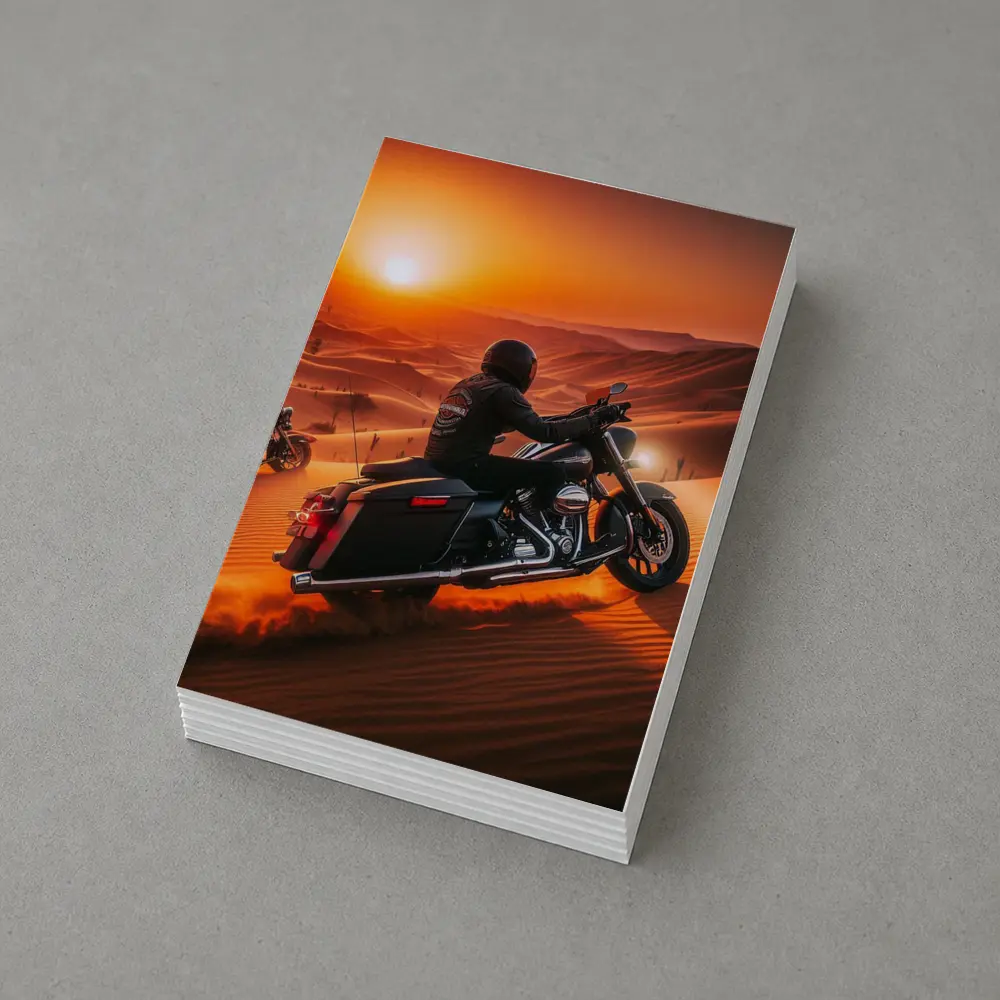 Harley Davidson Bagger Riding Desert Sunset – Postcards