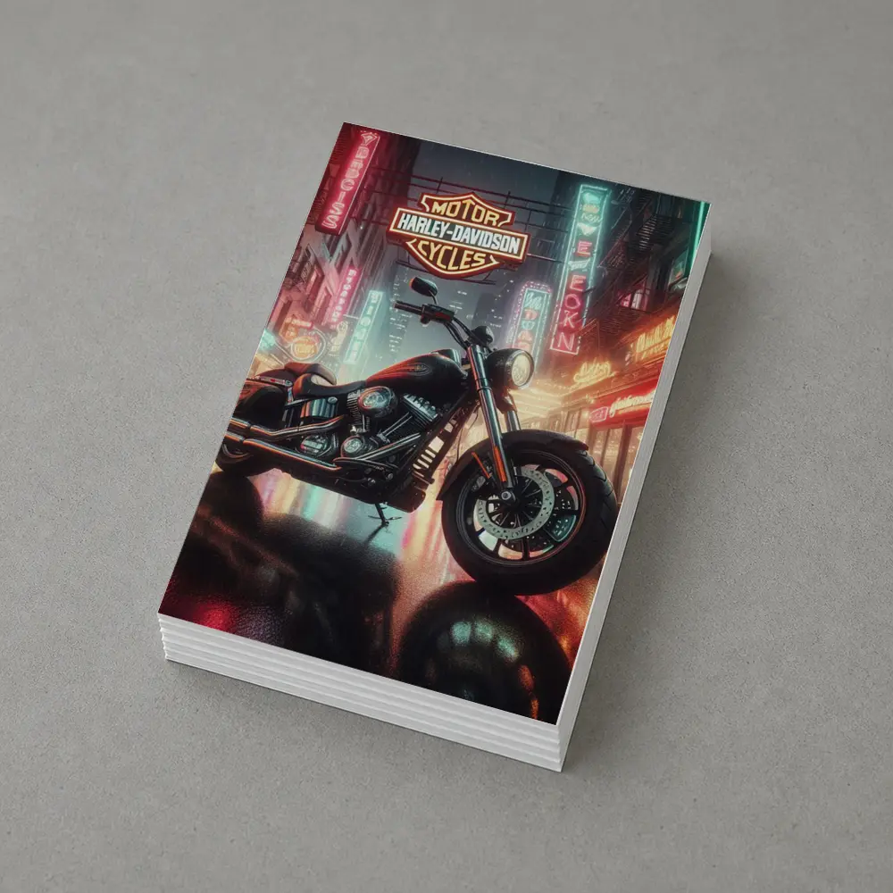 Harley Davidson Motorcycle Rainy Neon City Street – Postcards