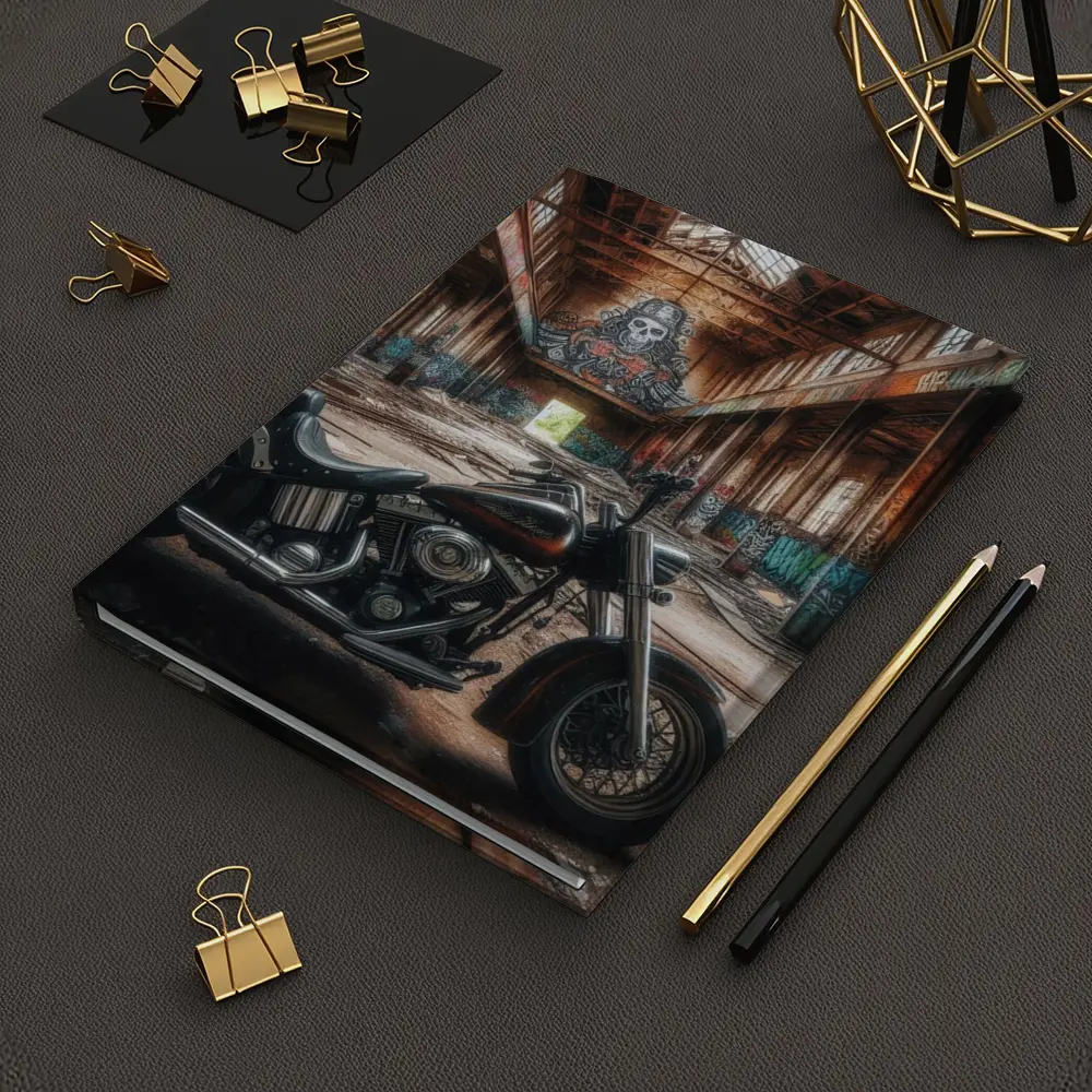 Harley Davidson Chopper Abandoned Warehouse Graffiti – Notebooks