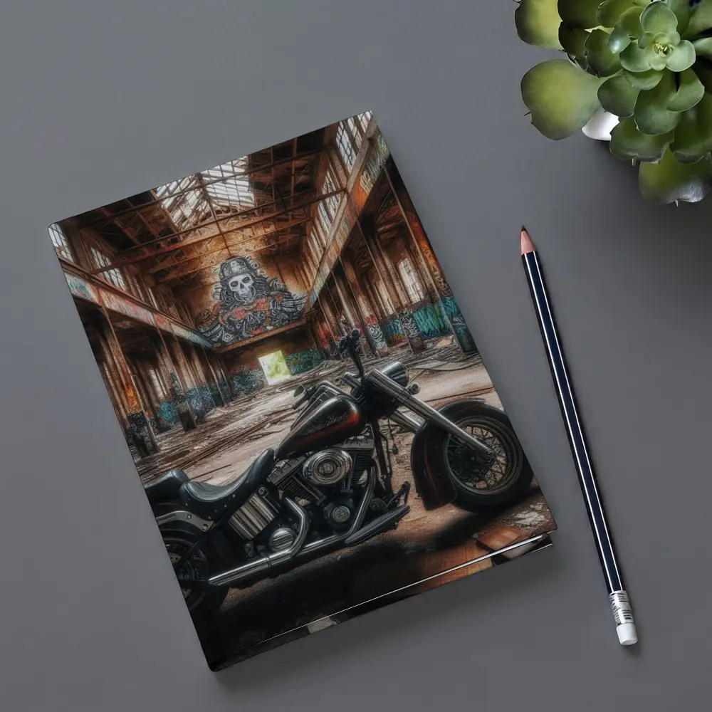 Harley Davidson Chopper Abandoned Warehouse Graffiti – Notebooks