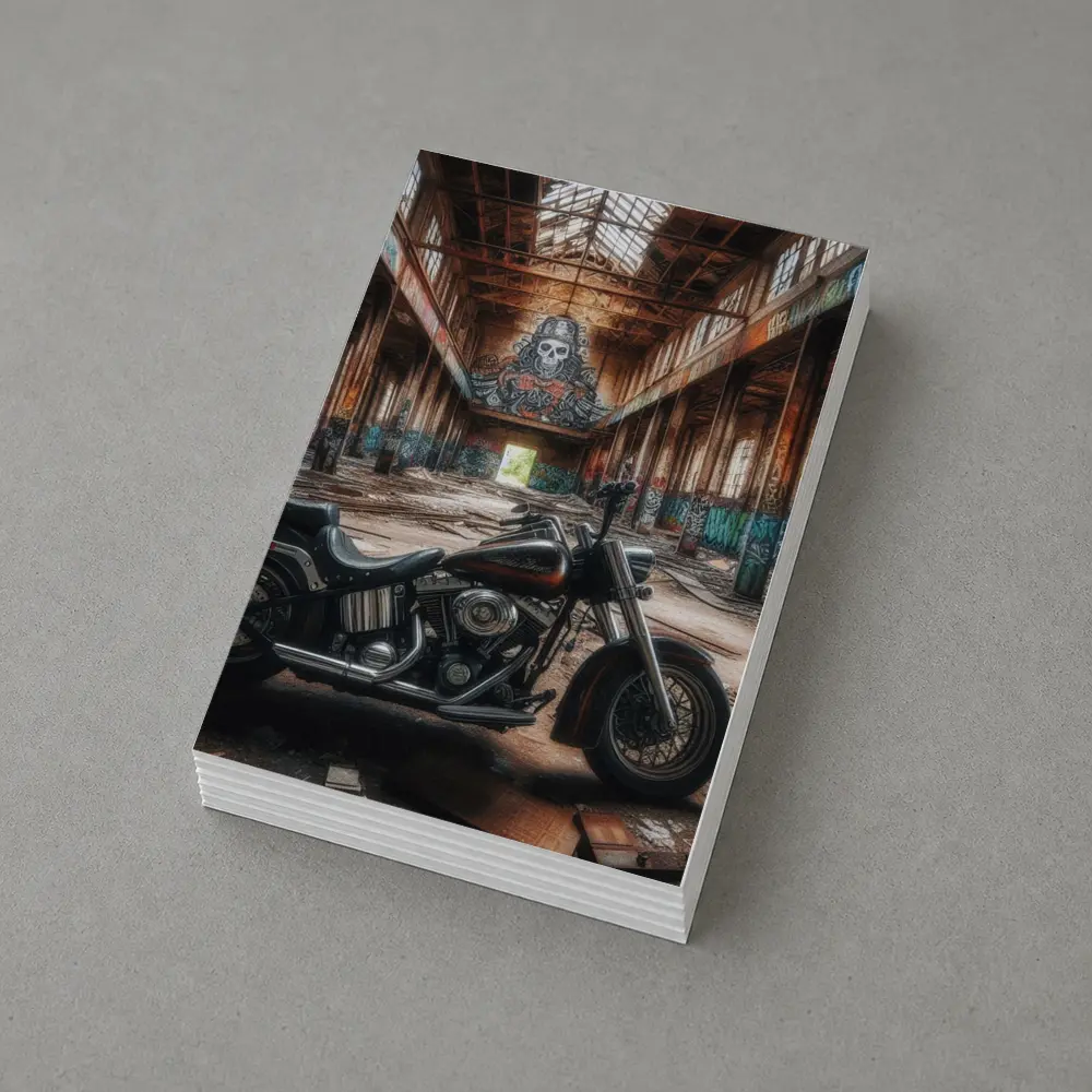 Harley Davidson Chopper Abandoned Warehouse Graffiti – Postcards