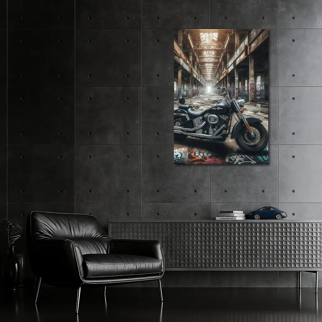 Harley Davidson Chopper Abandoned Industrial Warehouse – Wall Art
