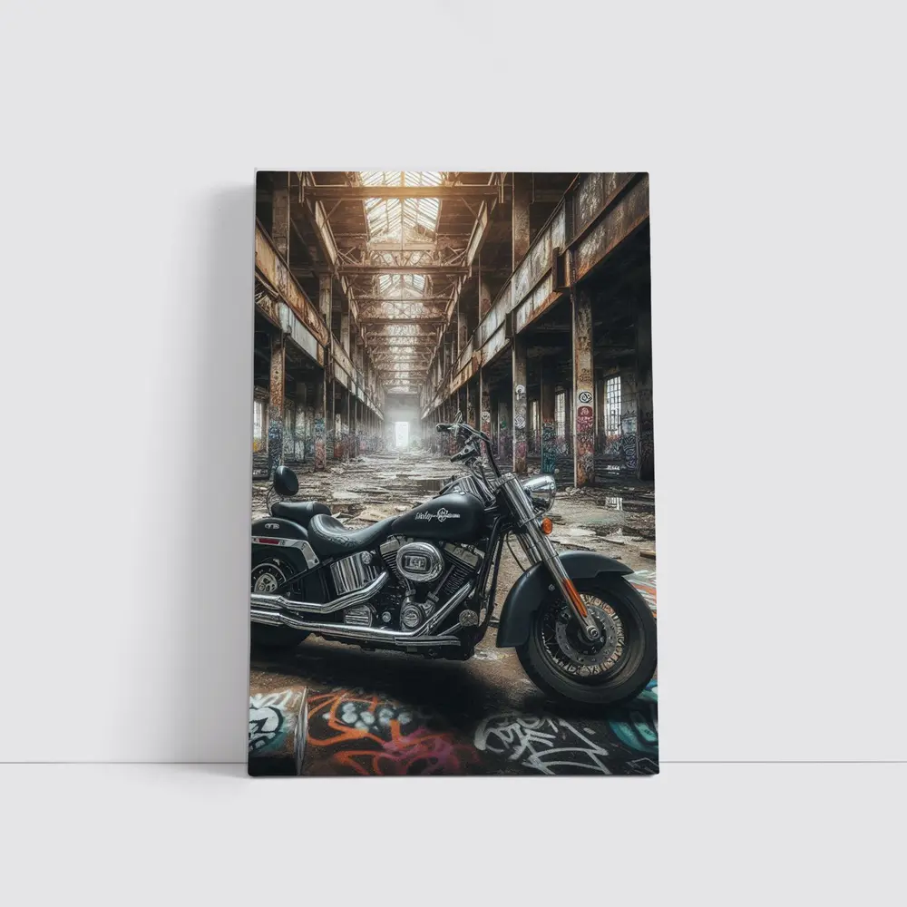 Harley Davidson Chopper Abandoned Industrial Warehouse – Wall Art