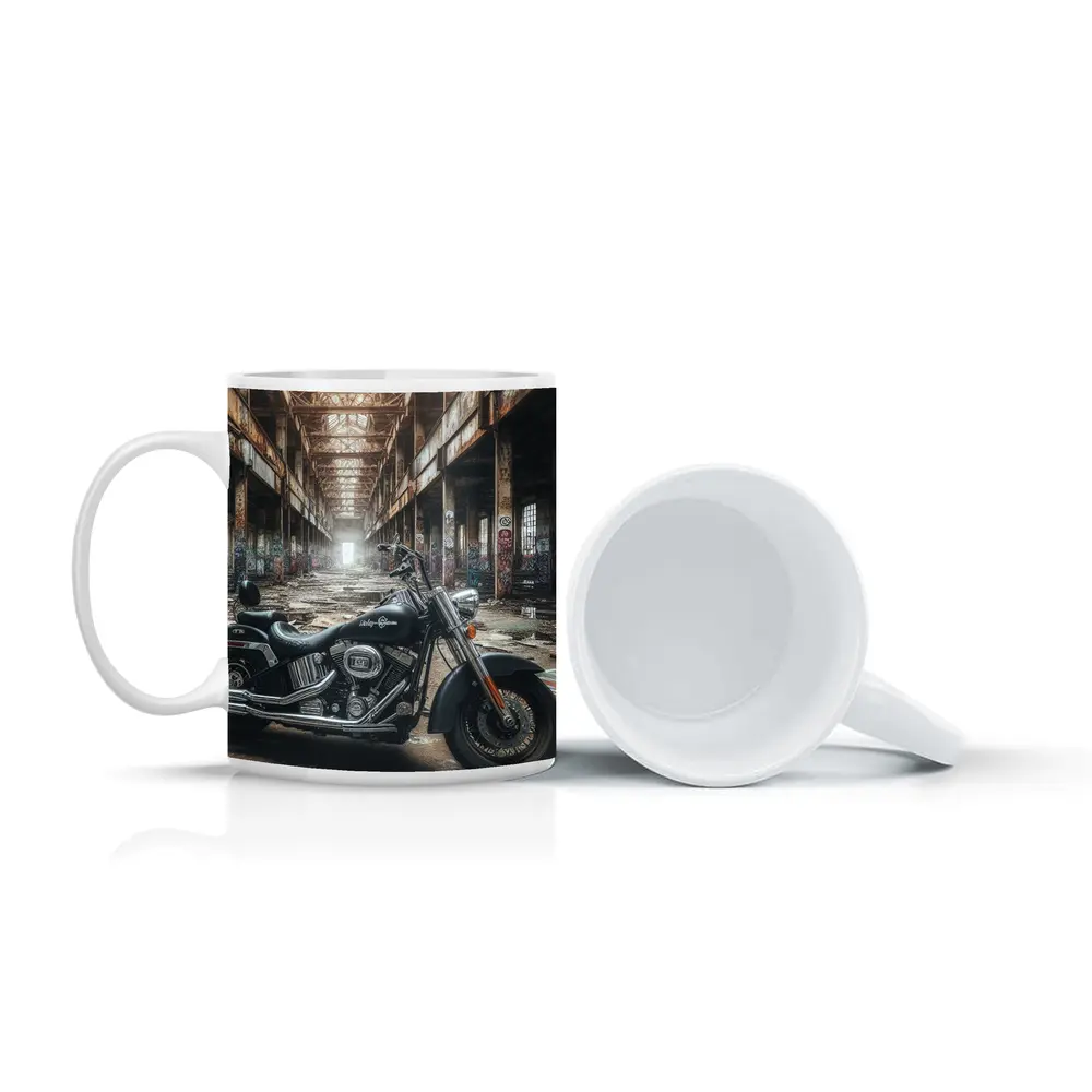 Harley Davidson Chopper Abandoned Industrial Warehouse – Mugs