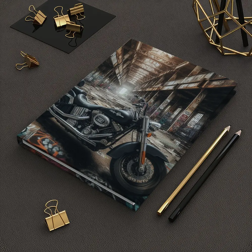 Harley Davidson Chopper Abandoned Industrial Warehouse – Notebooks