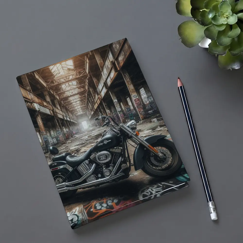 Harley Davidson Chopper Abandoned Industrial Warehouse – Notebooks