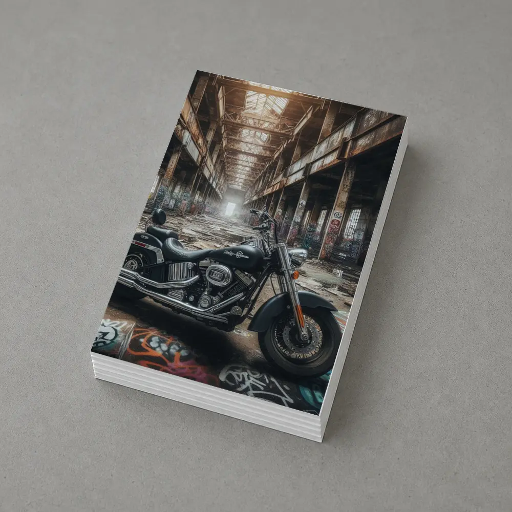 Harley Davidson Chopper Abandoned Industrial Warehouse – Postcards