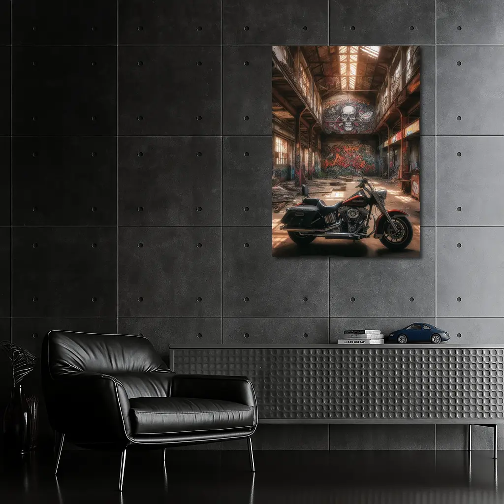 Harley Davidson Cruiser Abandoned Warehouse Graffiti – Wall Art
