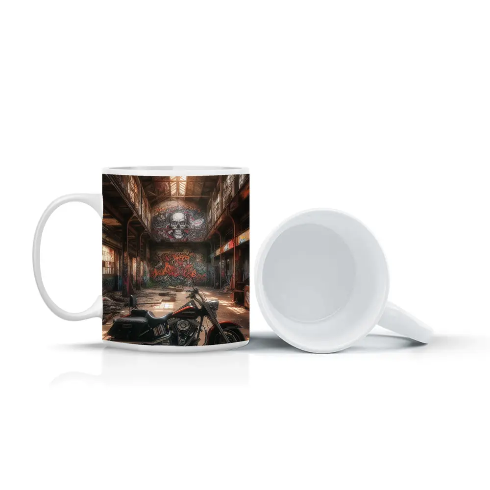 Harley Davidson Cruiser Abandoned Warehouse Graffiti – Mugs