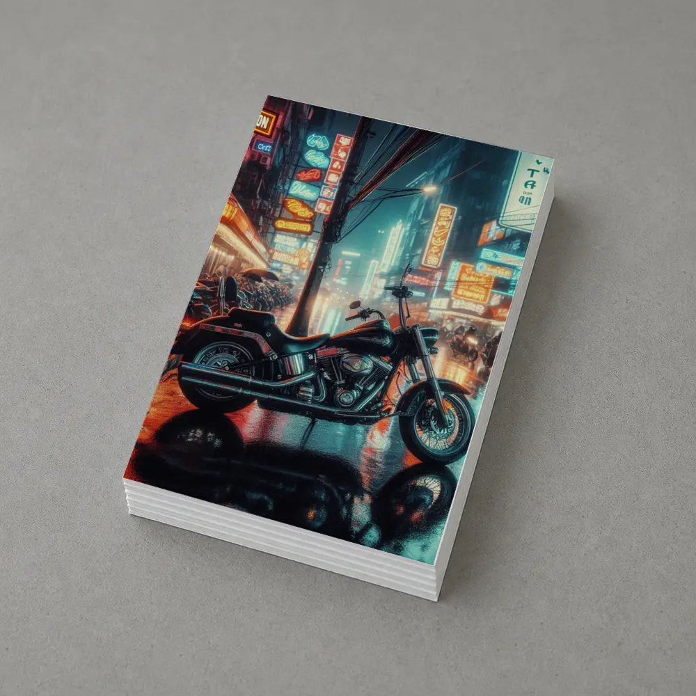 Harley Davidson Chopper Neon Rainy City Street – Postcards