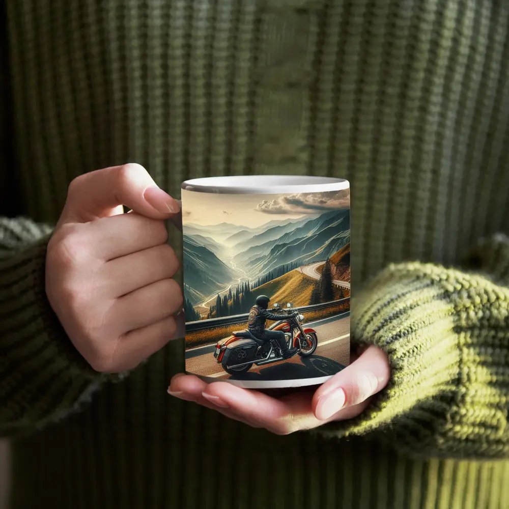 Harley Davidson Cruiser Riding Mountain Road – Mugs