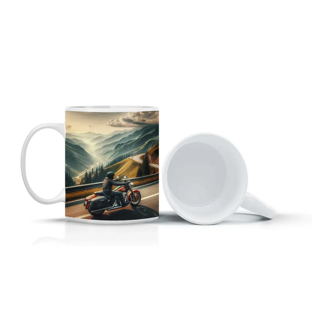 Harley Davidson Cruiser Riding Mountain Road – Mugs
