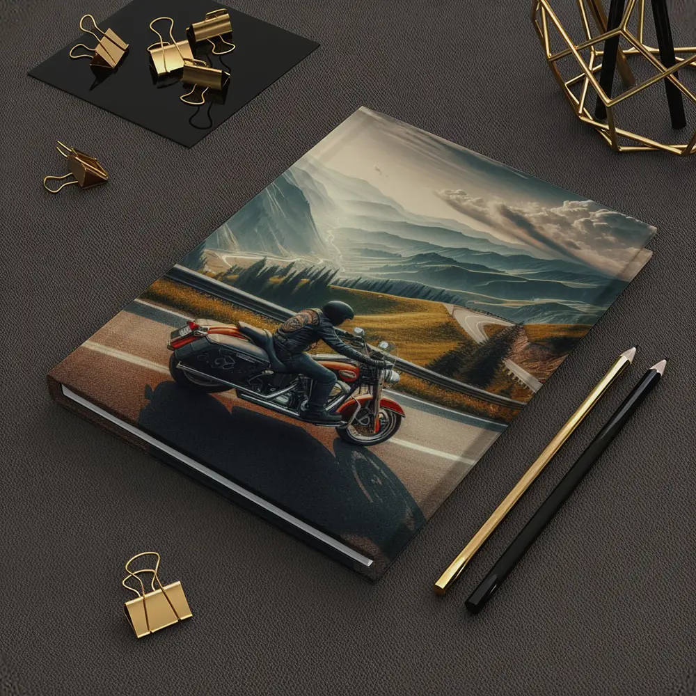 Harley Davidson Cruiser Riding Mountain Road – Notebooks