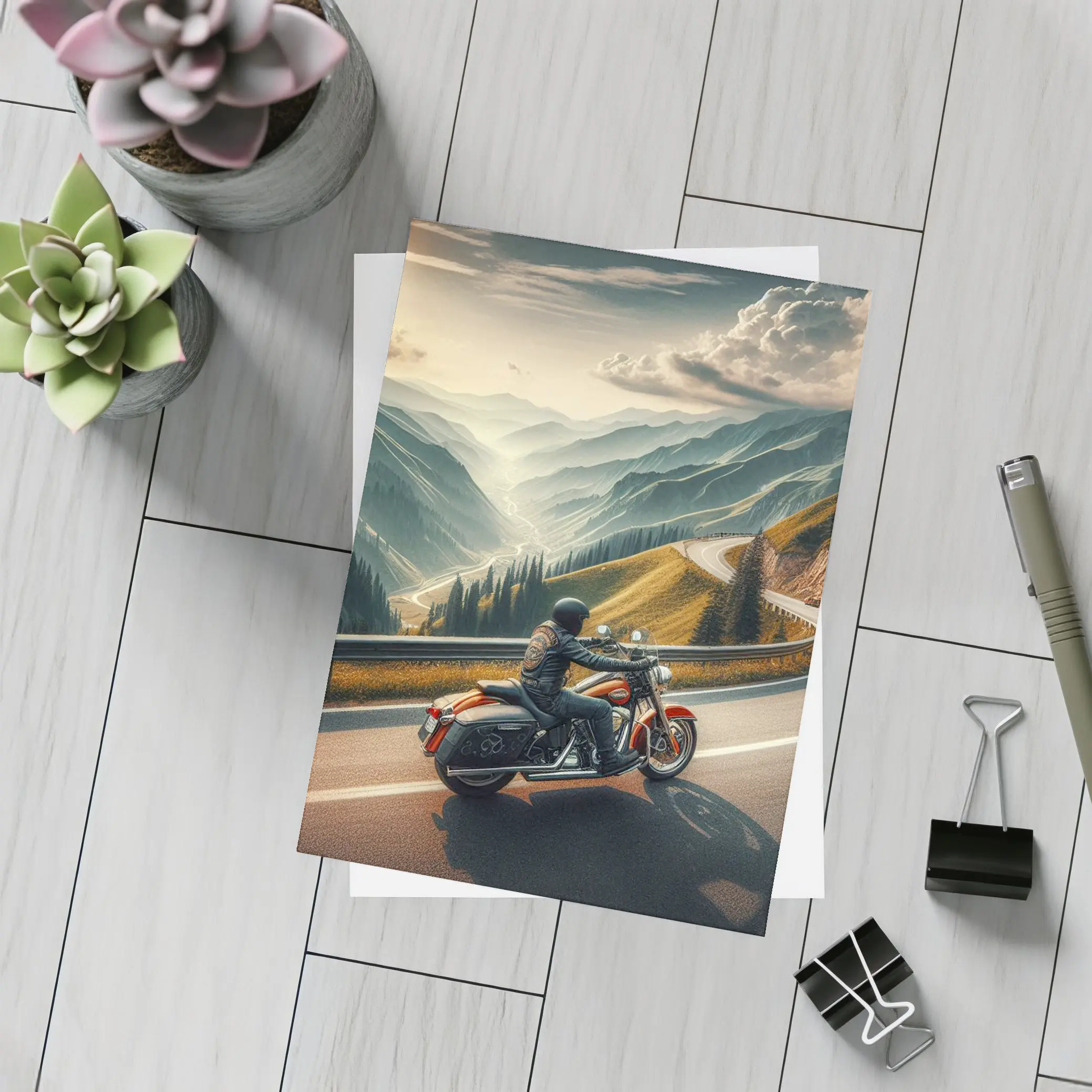 Harley Davidson Cruiser Riding Mountain Road – Postcards