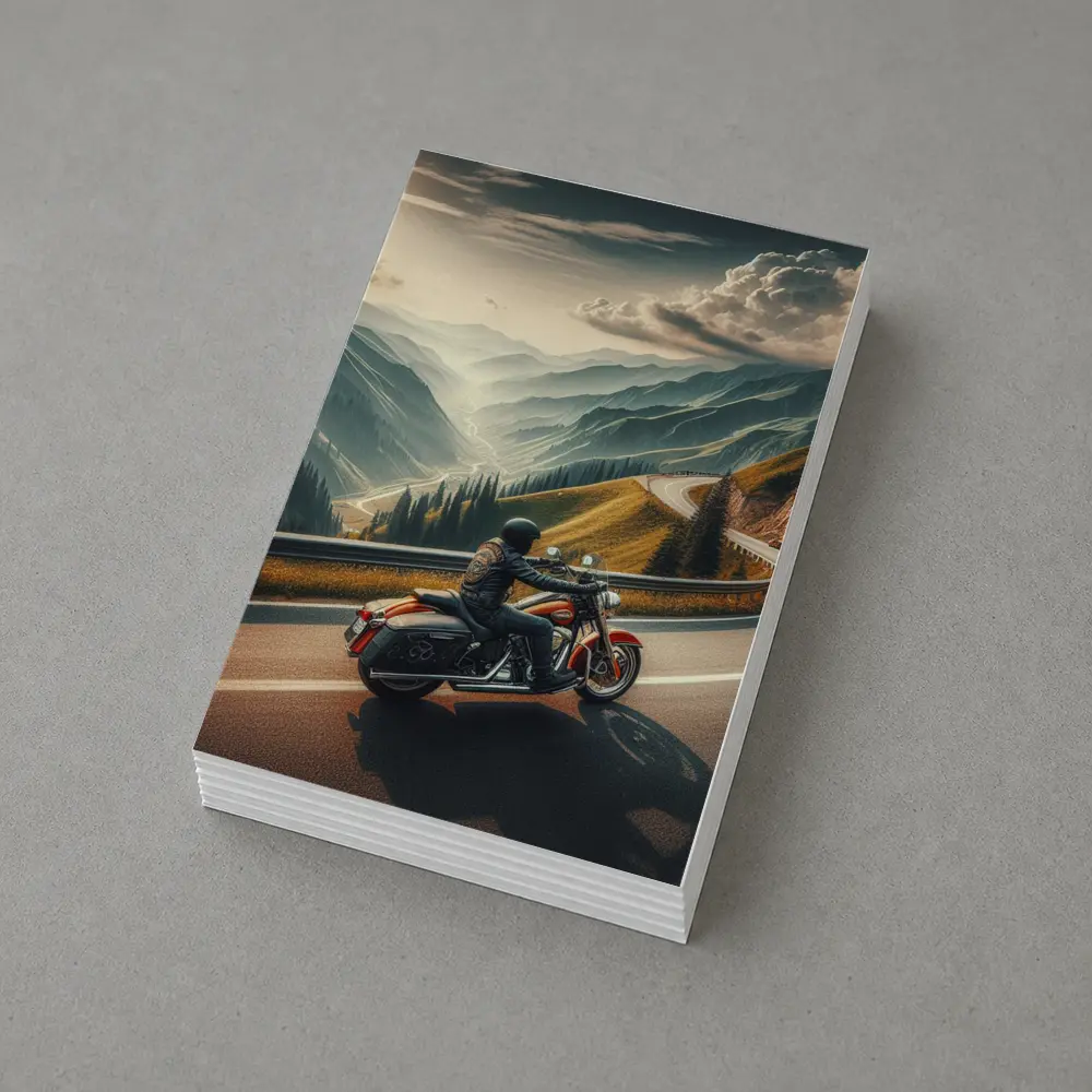 Harley Davidson Cruiser Riding Mountain Road – Postcards