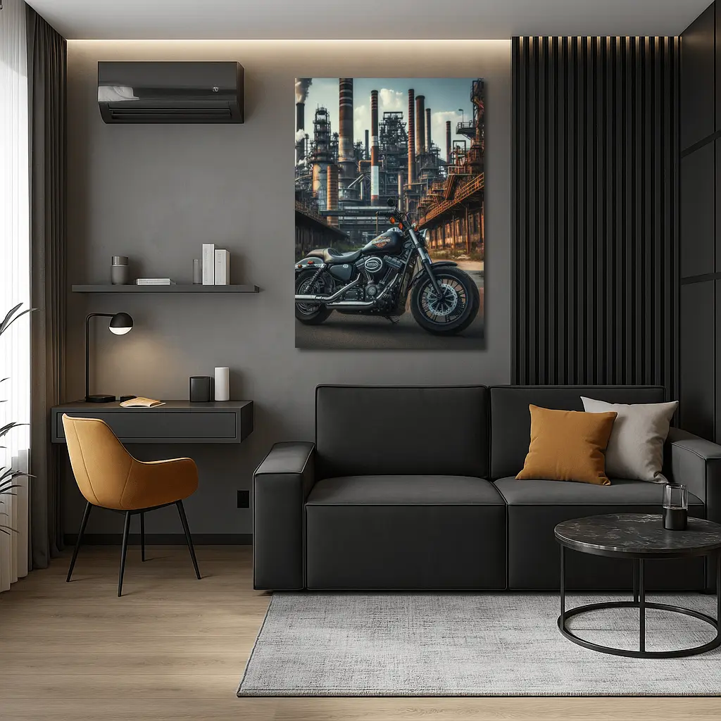 Harley Davidson Motorcycle Industrial Factory Background – Wall Art