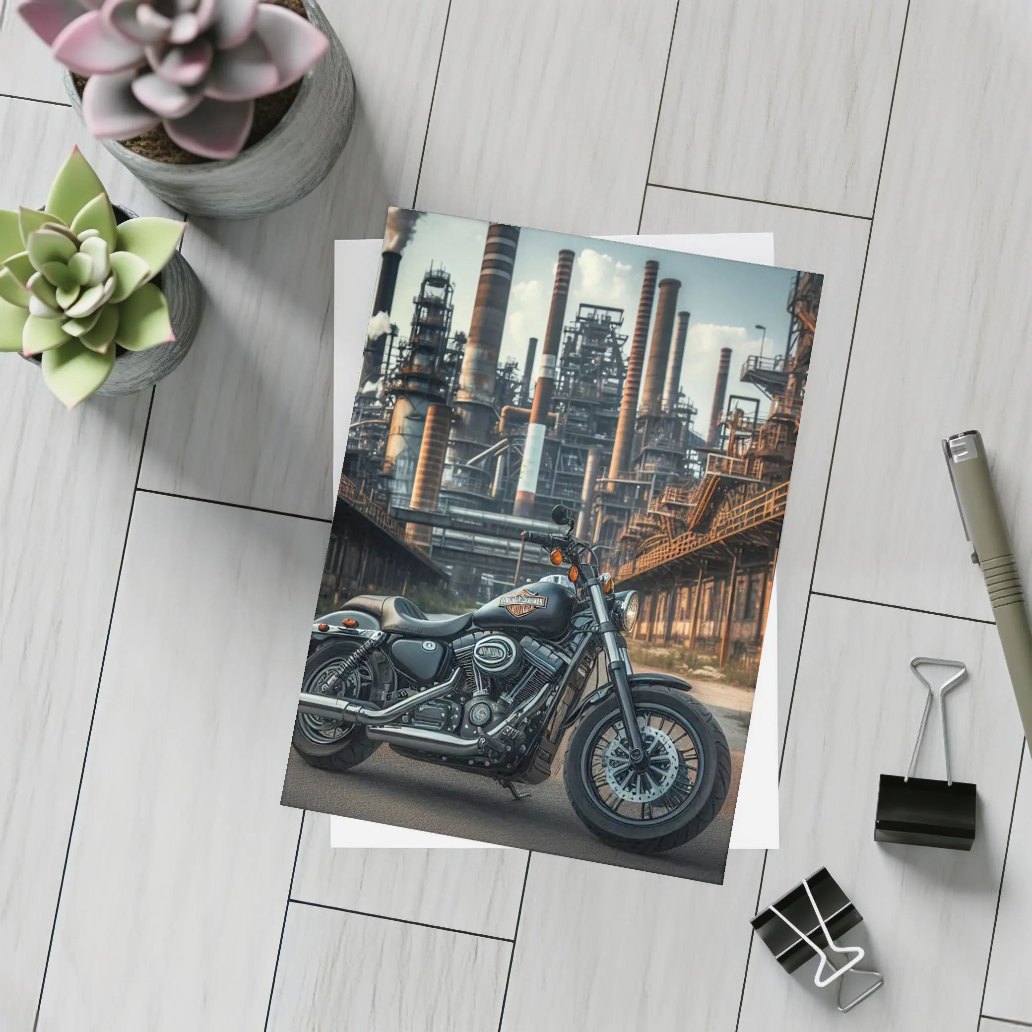 Harley Davidson Motorcycle Industrial Factory Background – Postcards