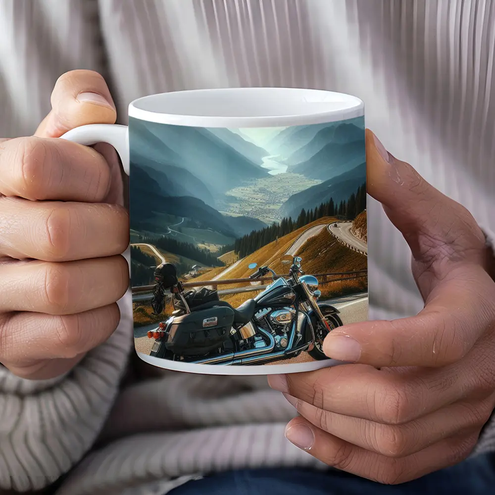 Harley Davidson Touring Motorcycle Alpine Mountain Road – Mugs