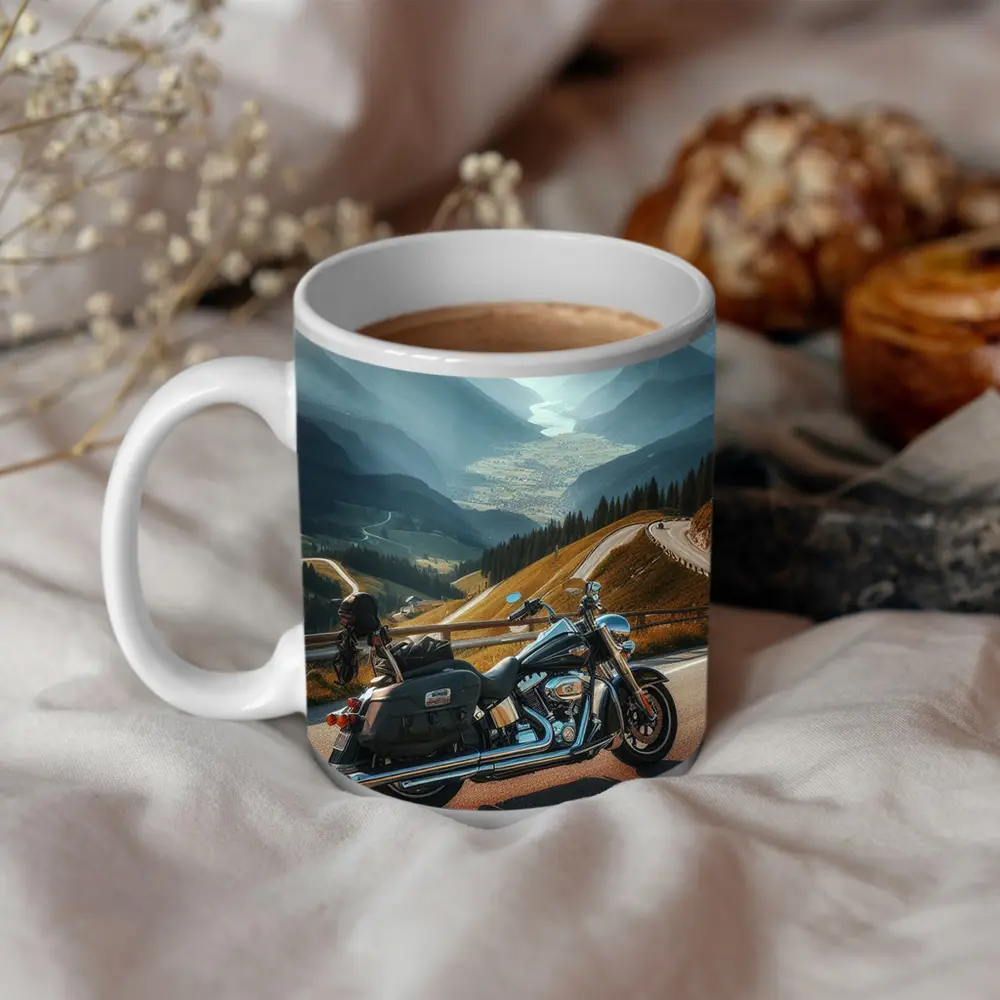 Harley Davidson Touring Motorcycle Alpine Mountain Road – Mugs