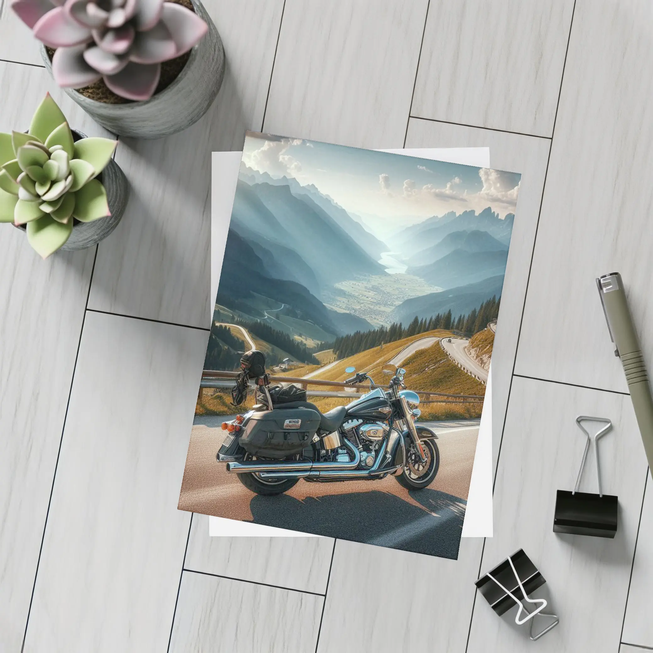 Harley Davidson Touring Motorcycle Alpine Mountain Road – Postcards