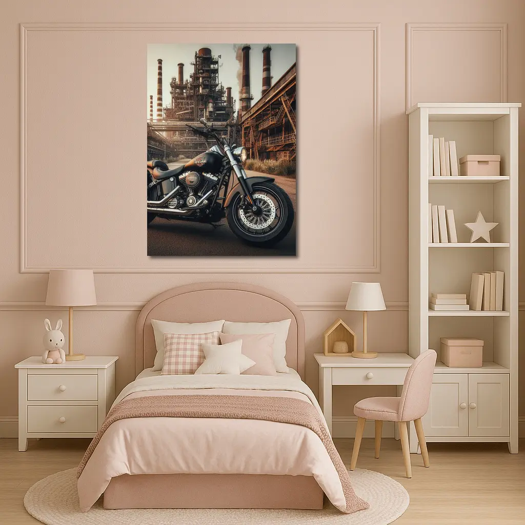 Harley Davidson Cruiser Industrial Factory Background – Wall Art