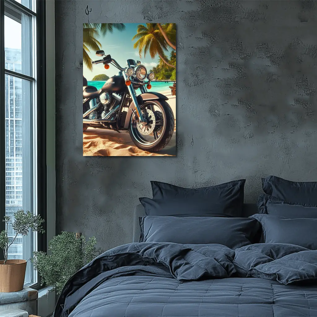 Harley Davidson Cruiser Motorcycle Tropical Beach – Wall Art