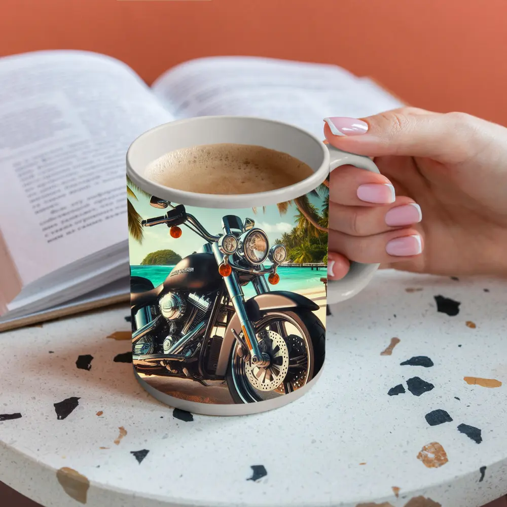 Harley Davidson Cruiser Motorcycle Tropical Beach – Mugs