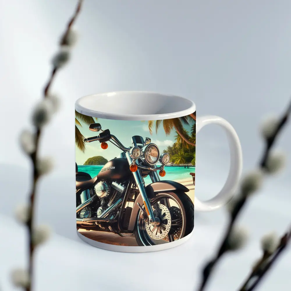 Harley Davidson Cruiser Motorcycle Tropical Beach – Mugs