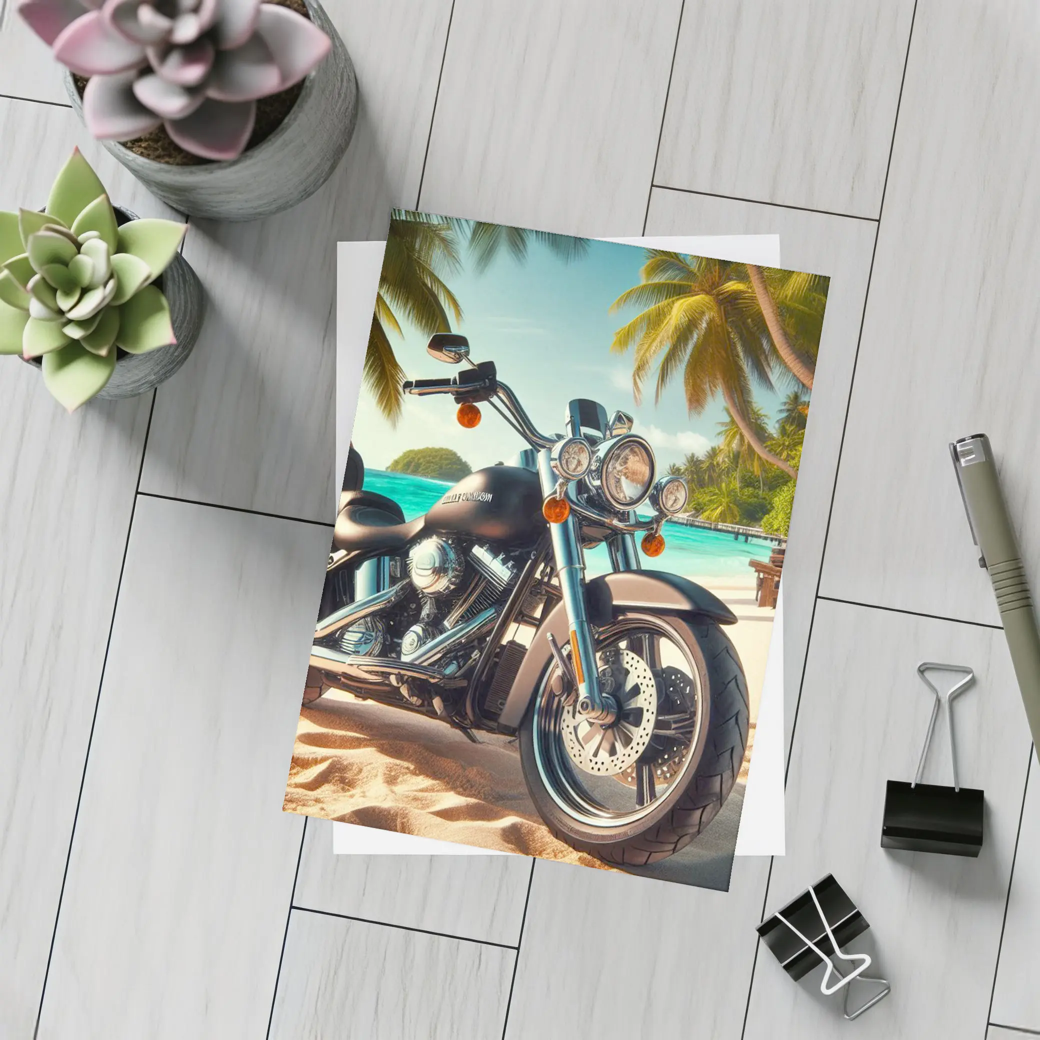 Harley Davidson Cruiser Motorcycle Tropical Beach – Postcards
