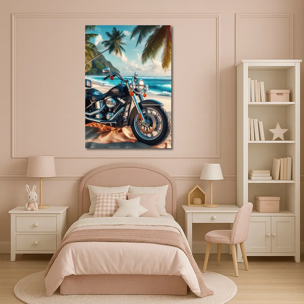 Harley Davidson Cruiser Motorcycle Tropical Beach – Wall Art