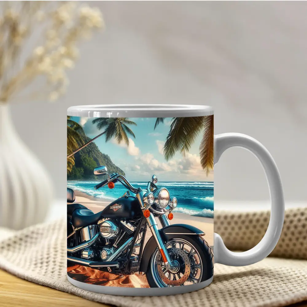 Harley Davidson Cruiser Motorcycle Tropical Beach – Mugs