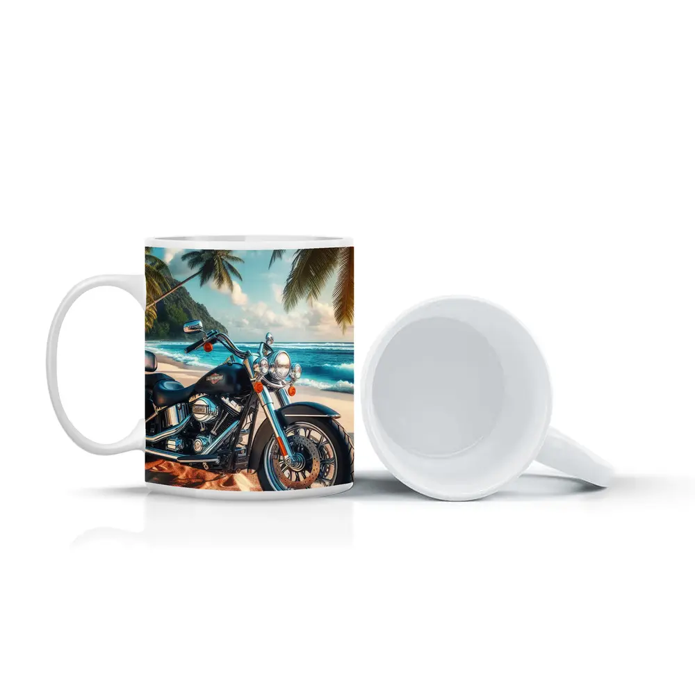 Harley Davidson Cruiser Motorcycle Tropical Beach – Mugs