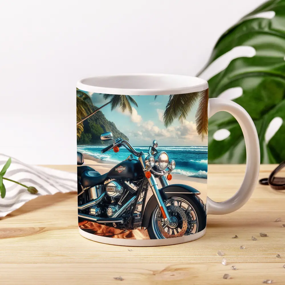 Harley Davidson Cruiser Motorcycle Tropical Beach – Mugs