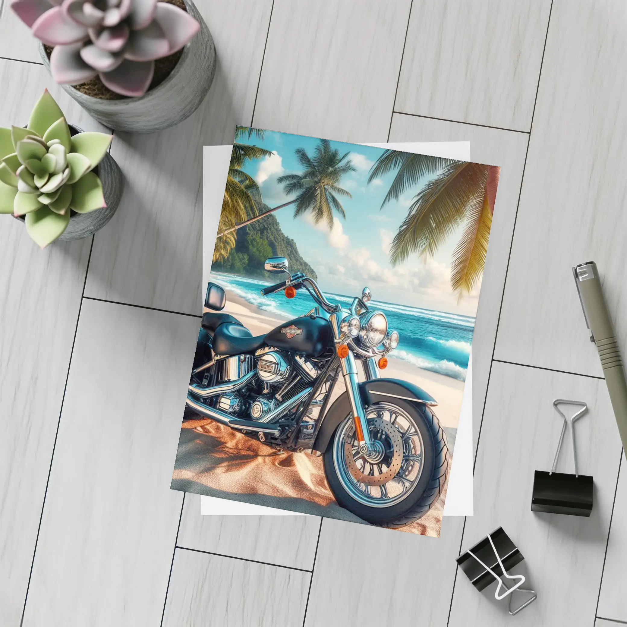 Harley Davidson Cruiser Motorcycle Tropical Beach – Postcards