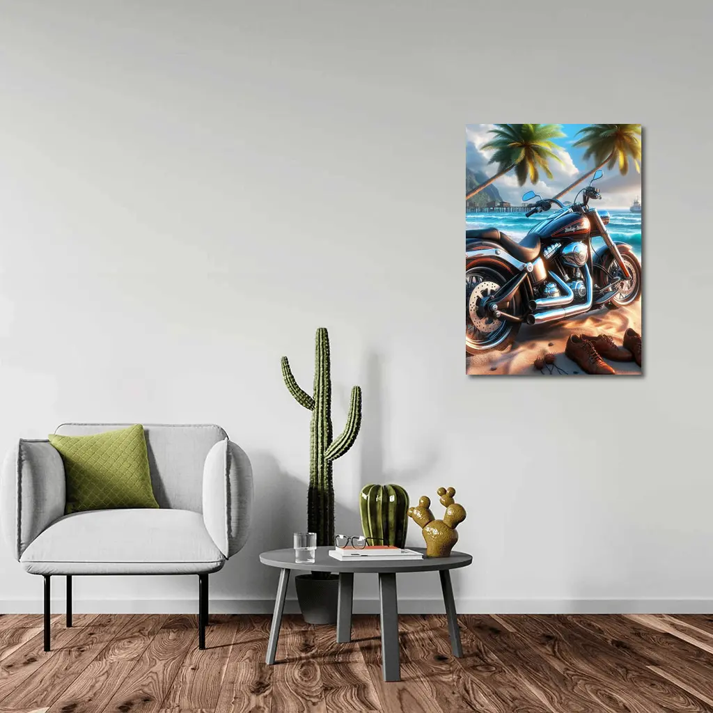 Harley Davidson Cruiser Motorcycle Tropical Beach – Wall Art