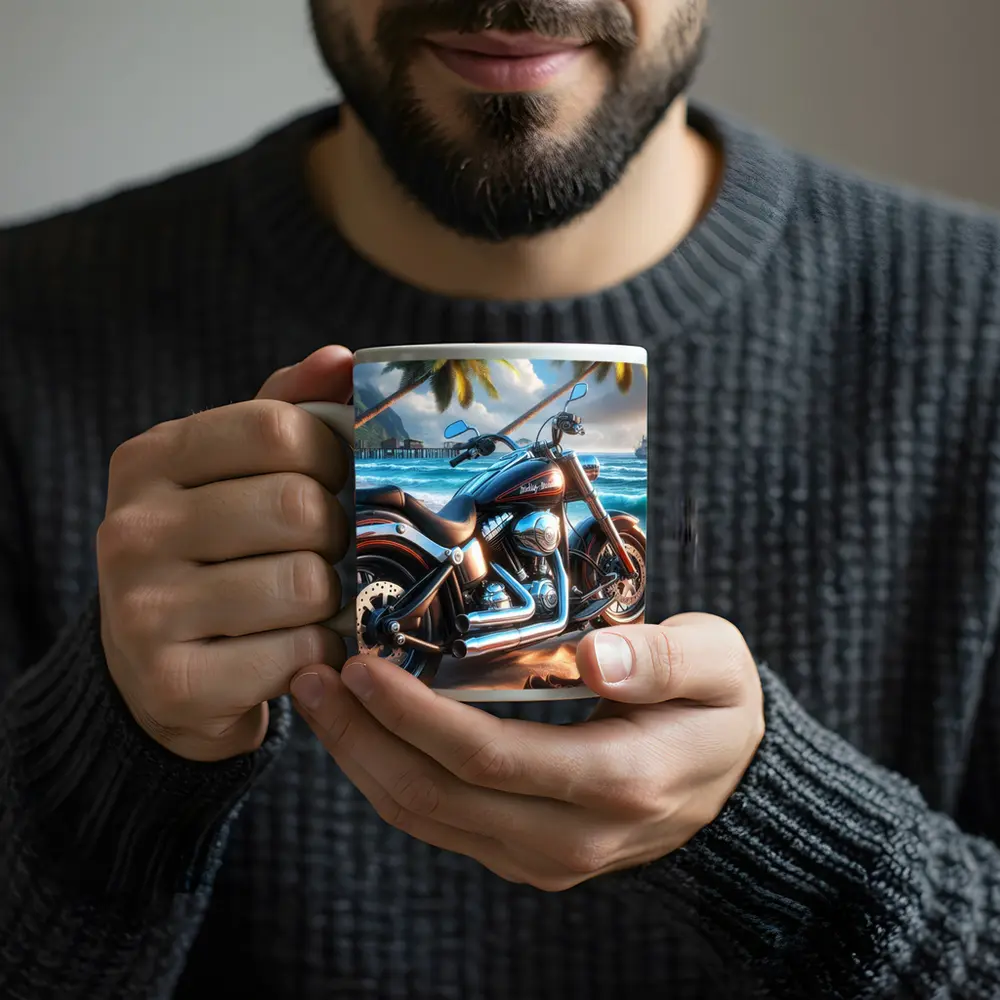 Harley Davidson Cruiser Motorcycle Tropical Beach – Mugs