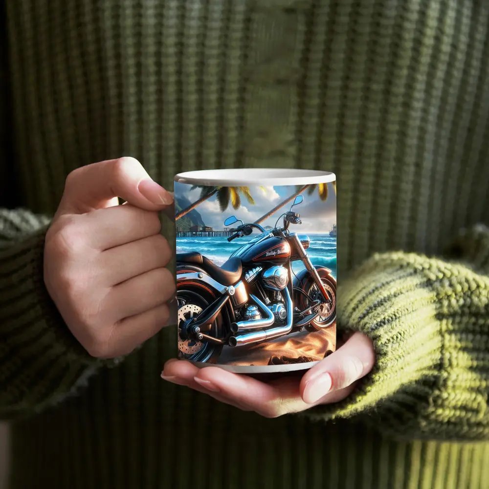 Harley Davidson Cruiser Motorcycle Tropical Beach – Mugs