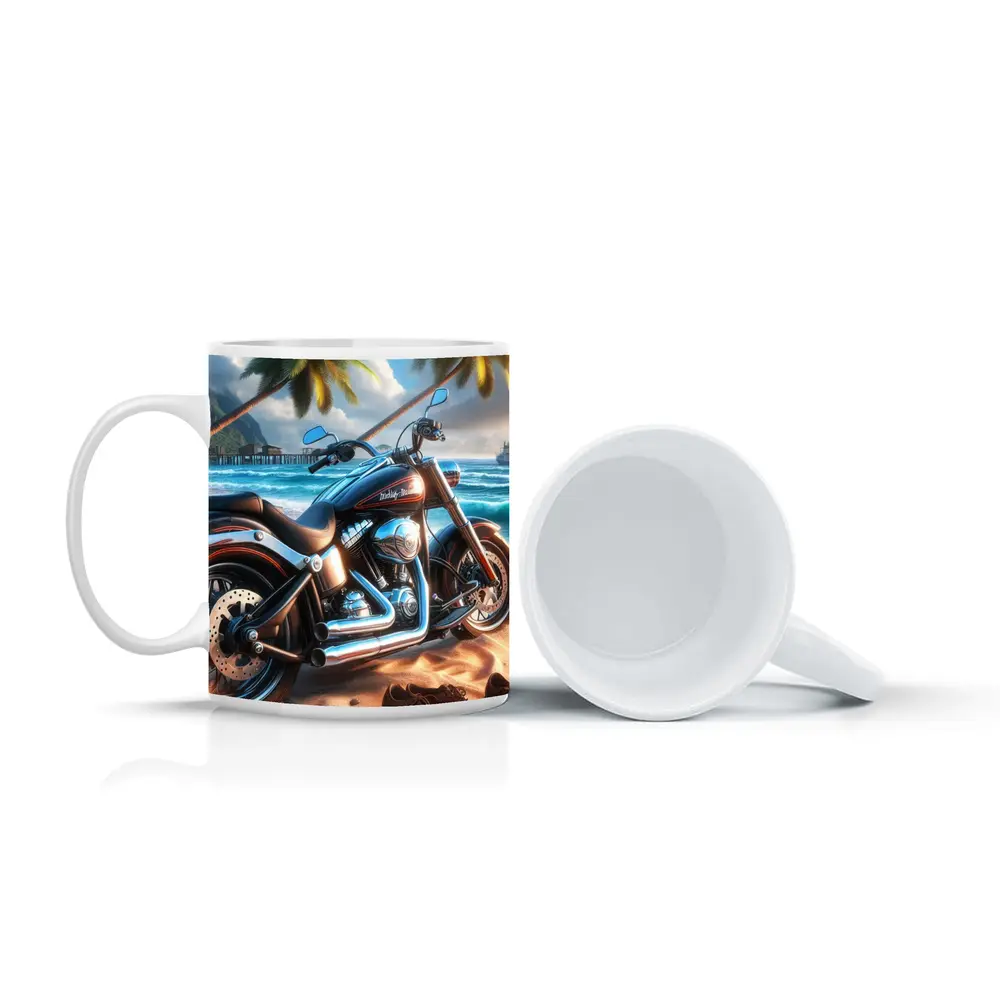 Harley Davidson Cruiser Motorcycle Tropical Beach – Mugs