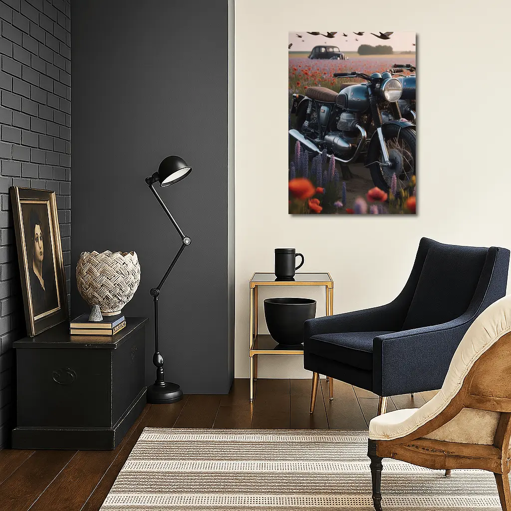 Vintage Moto Guzzi Motorcycle Poppy Field – Wall Art